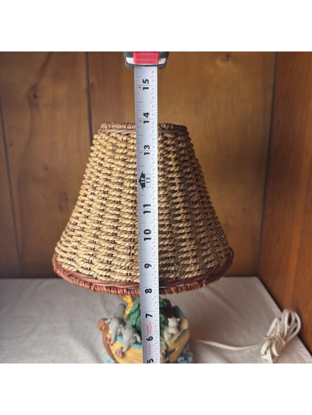 Vintage Noah’s Ark Animal Table Lamp With Woven Shade 14 Inch Nursery Decor